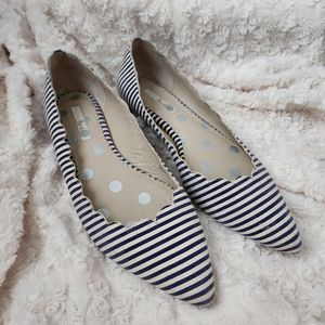 Boden Scalloped Blue and White Striped Pointed Toe Ballet Flats size 41.5, US 10